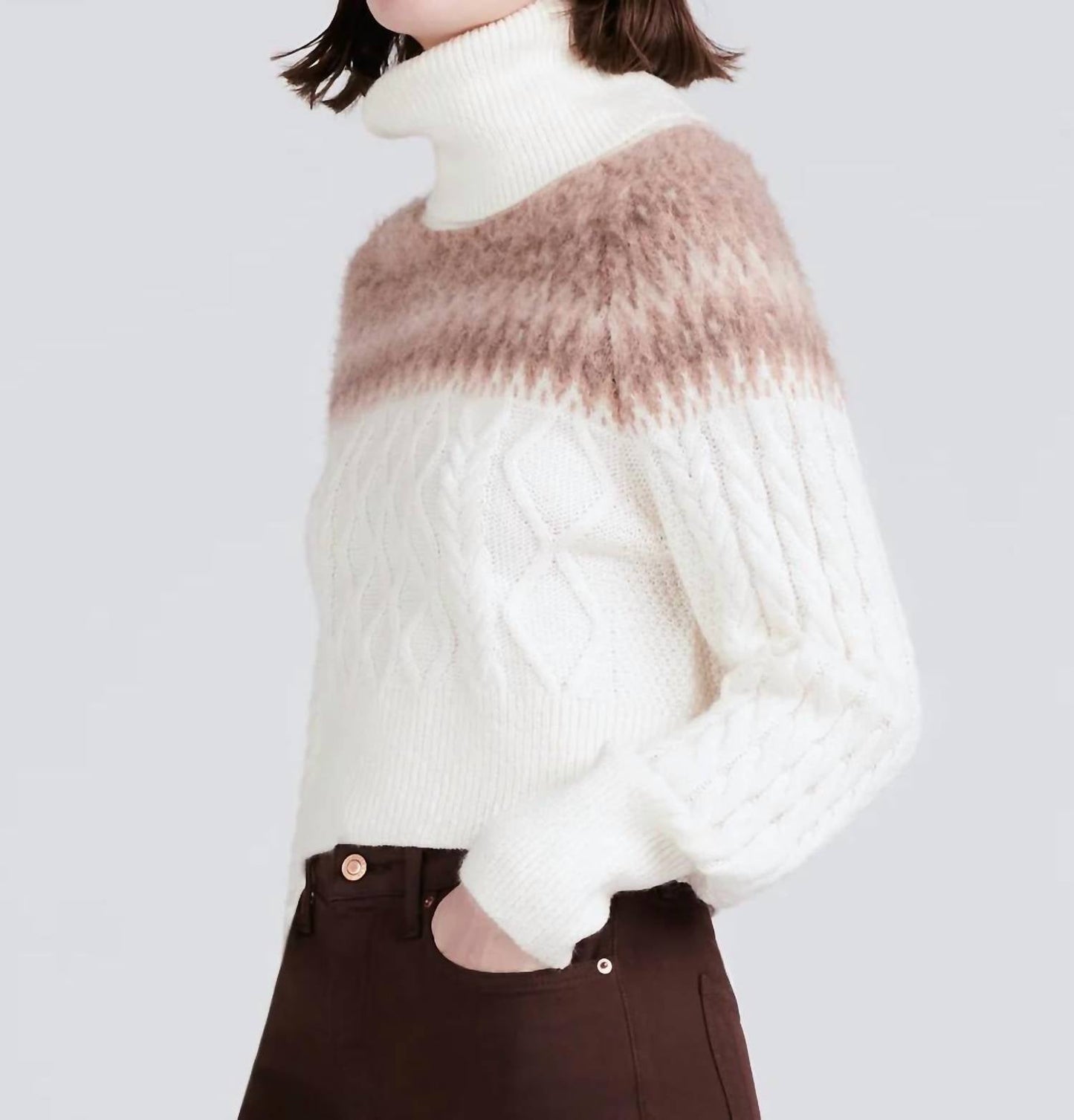 Derek Lam 10 Crosby - Marcella Cable Knit and Fair Isle Turtleneck Sweater
