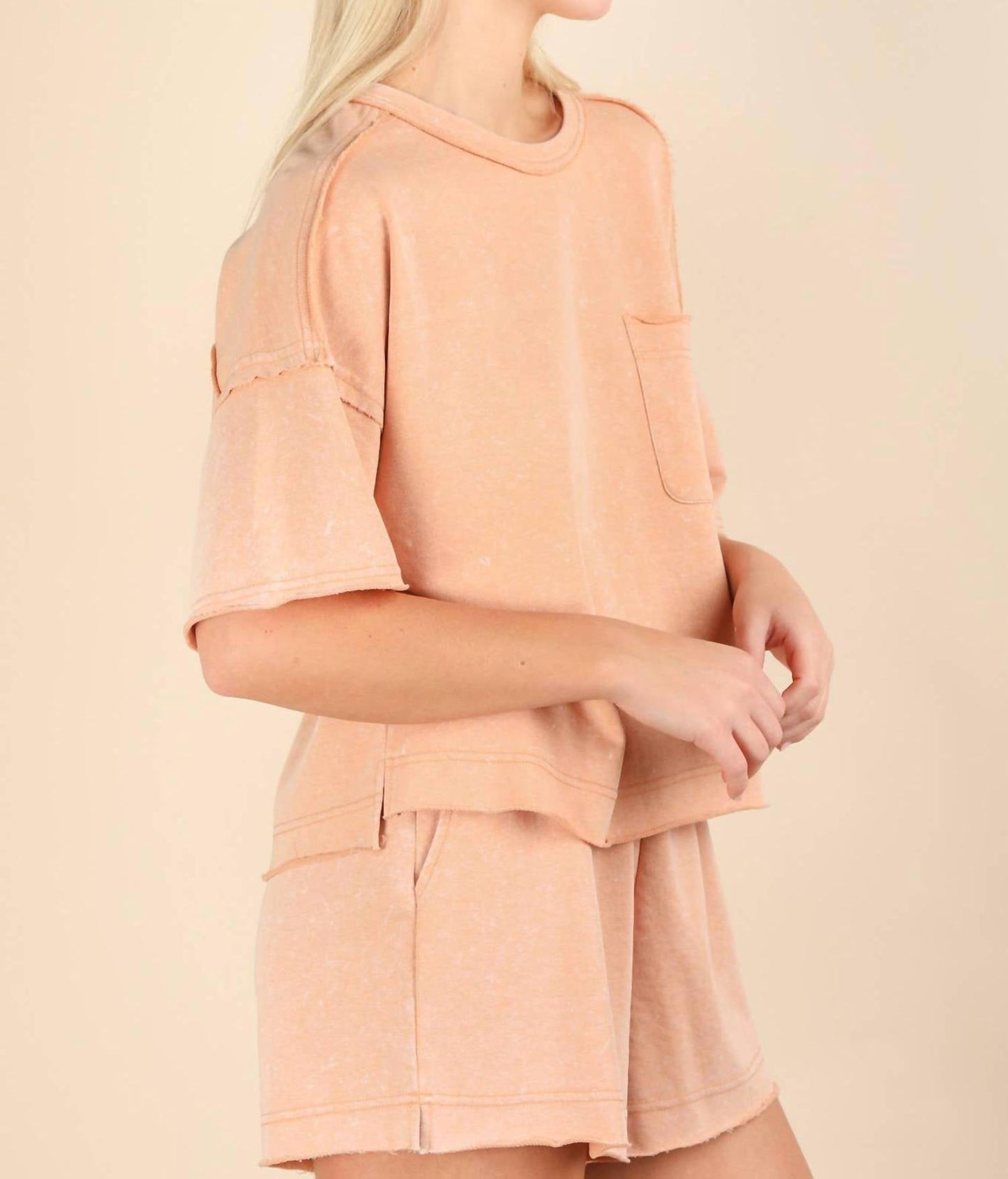Very J - Mineral Washed Comfy Knit Top & Shorts Set