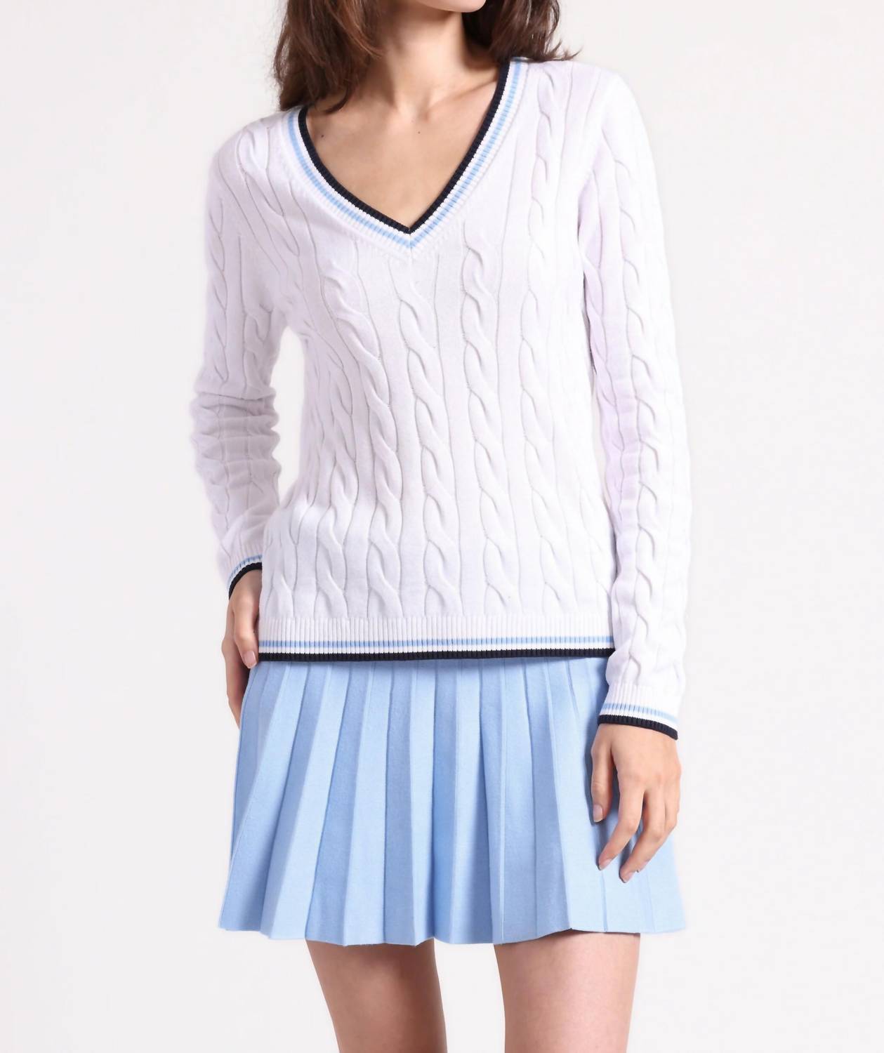 Minnie Rose - Cotton Sporty Cable V Neck