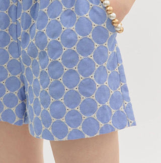 Entro - Chambray Denim Embroidered Shorts