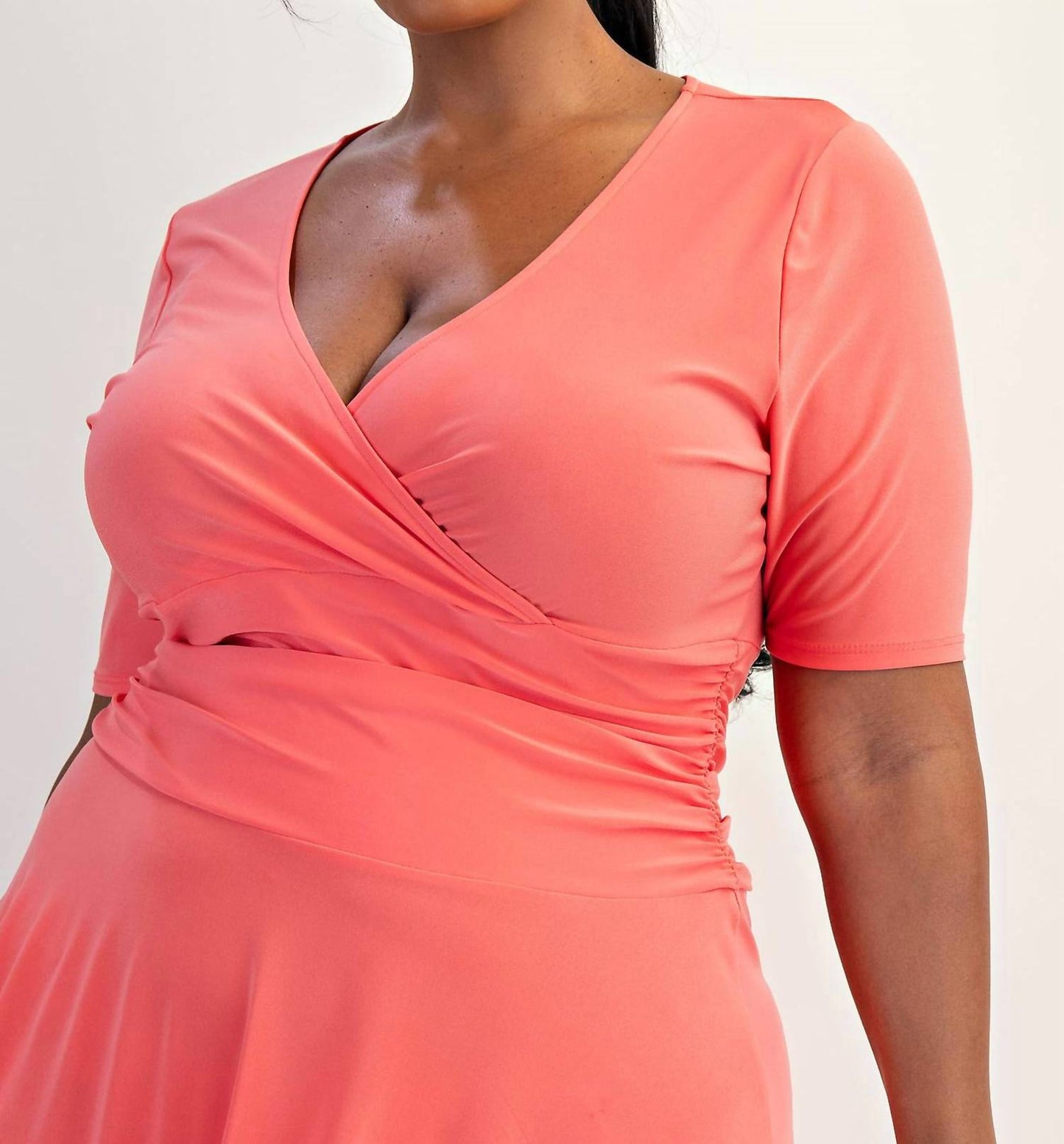 The Curve La - Plus Size Knit Surplice Midi Dress With Full Skirt