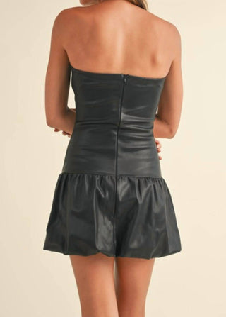 Klesis - Faux Leather Chevron Drop Waist Mini Dress