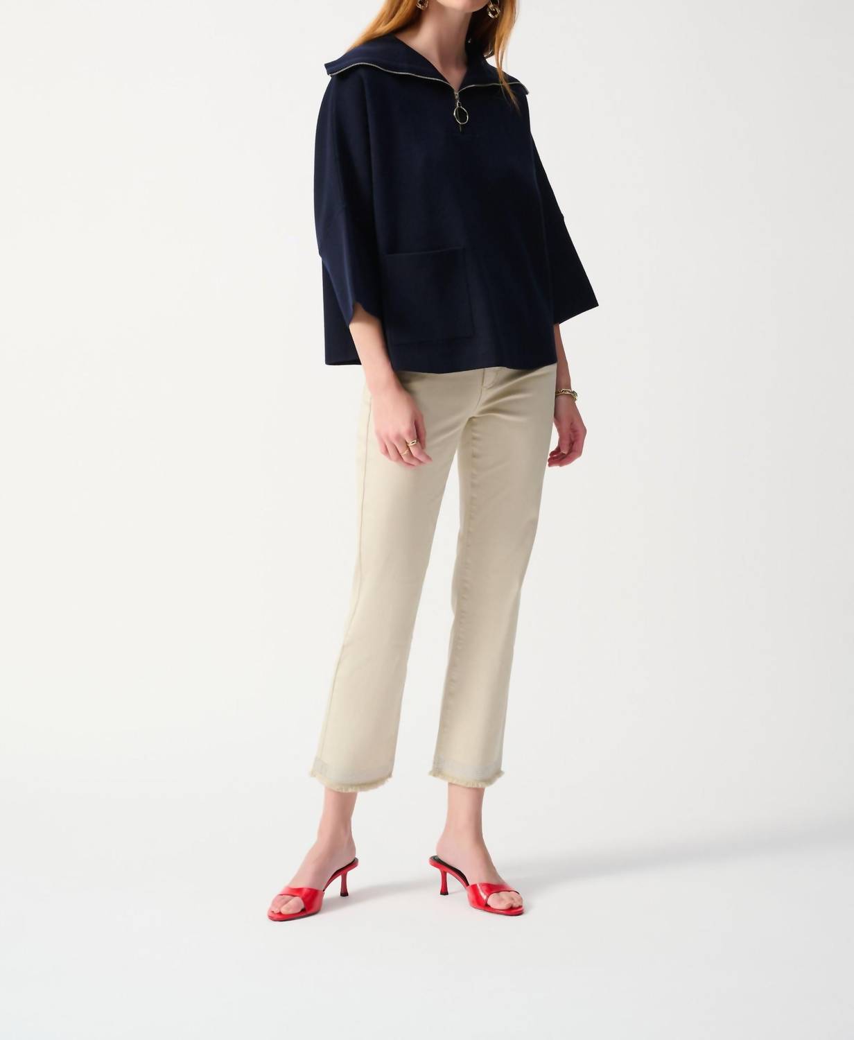 Joseph Ribkoff - Zip Front Dolman Sleeve Boxy Sweater