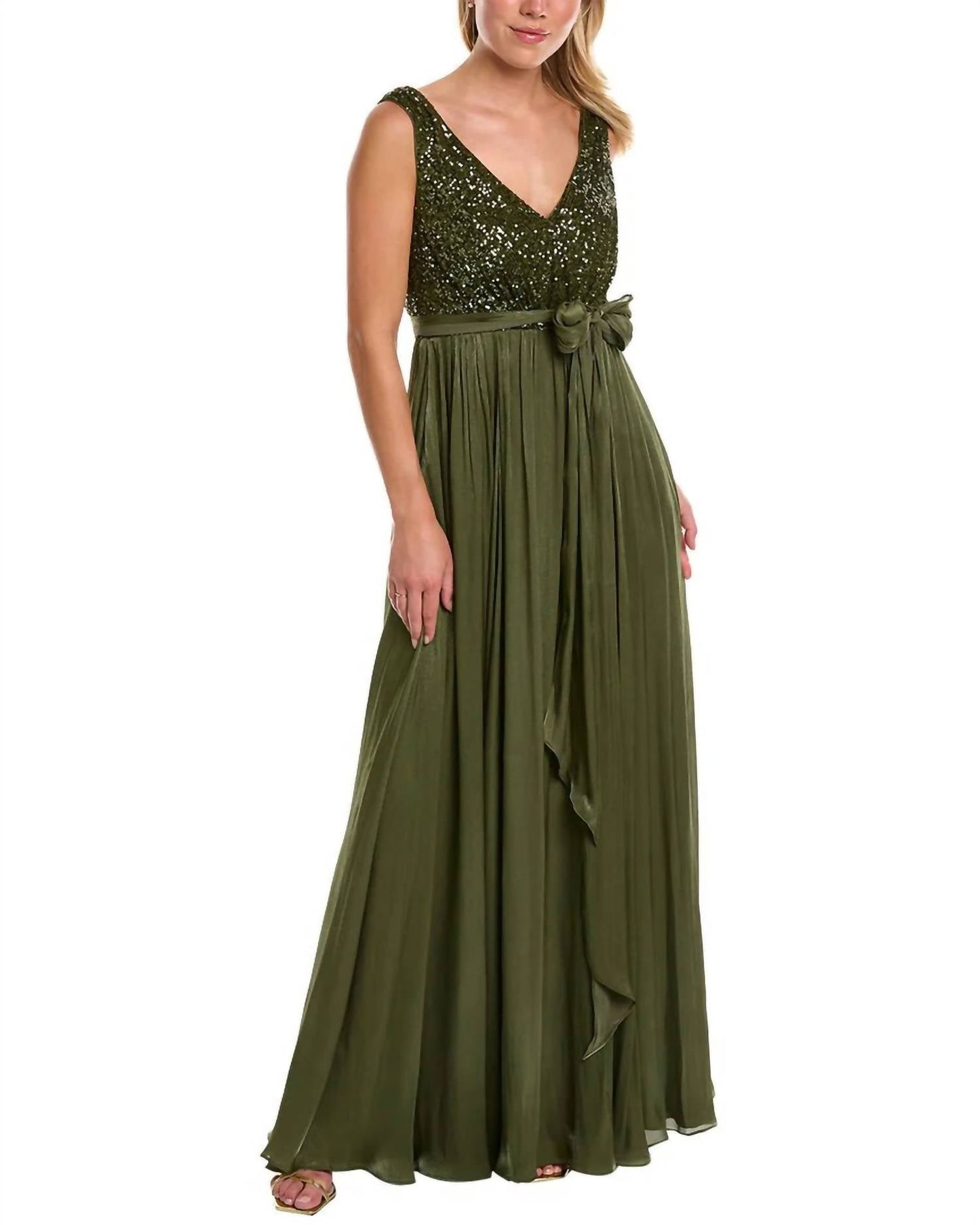 Badgley Mischka - Feather Wrap Sequin Gown