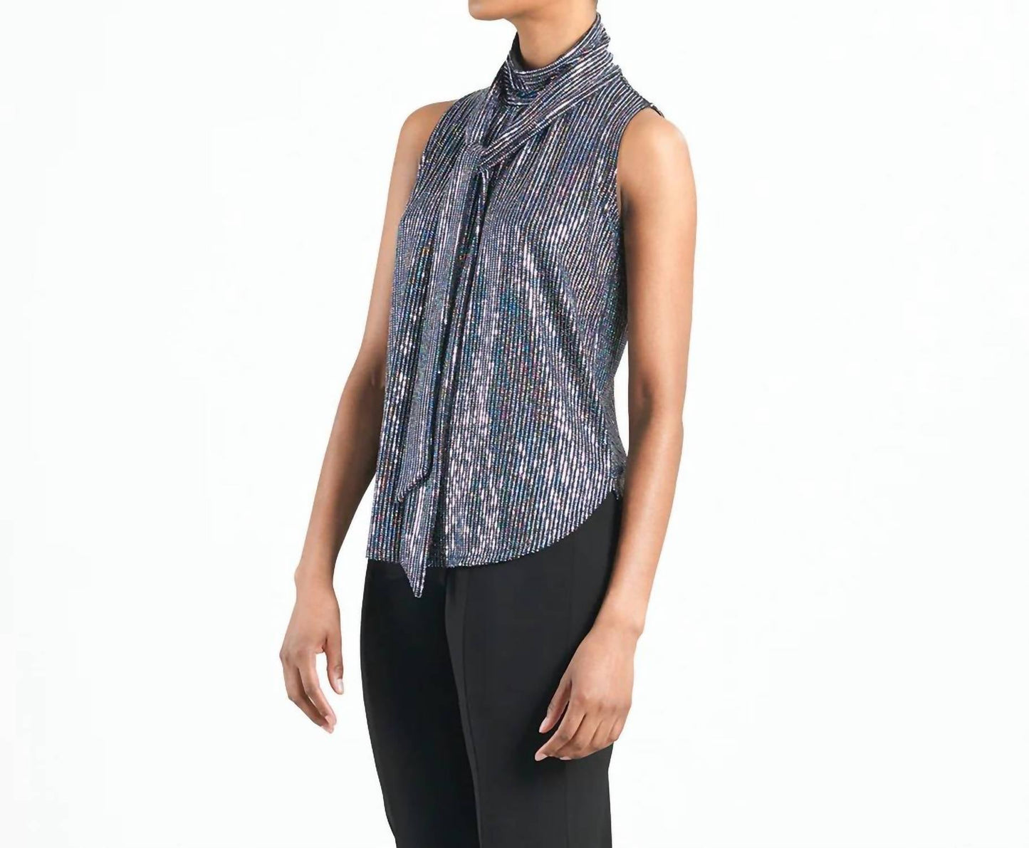 Clara Sun Woo - Shimmer Sequin Mock Neck Tie Top