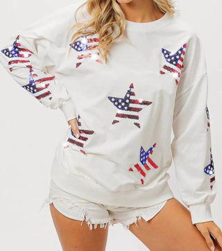 Trendsi - BiBi American Flag Sequin Star Sweatshirt
