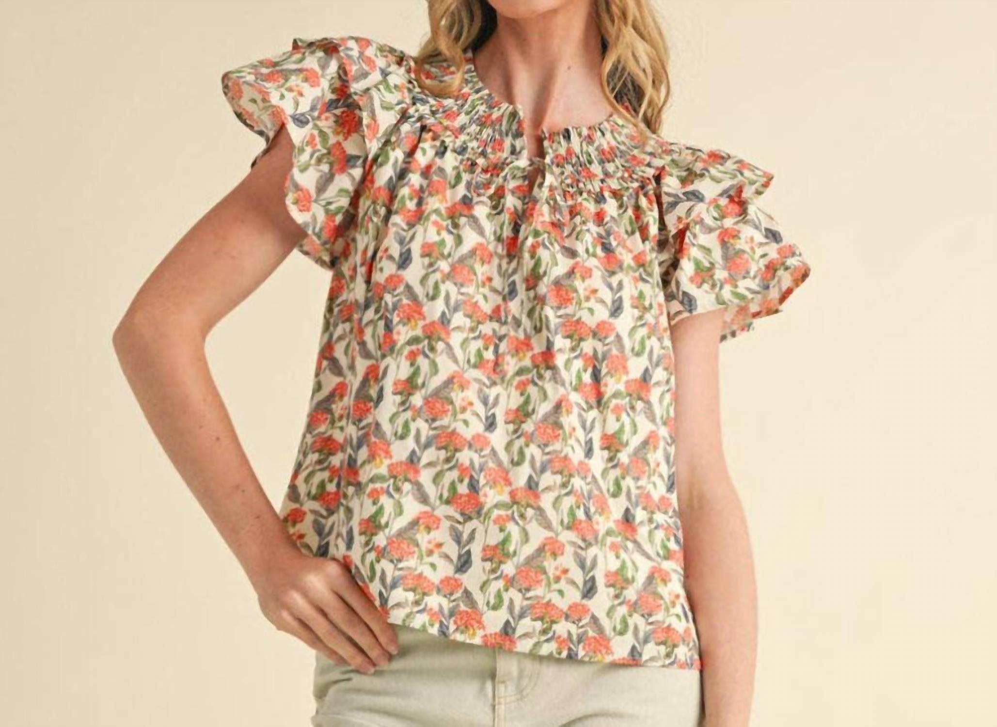 &Merci - Floral Flutter Sleeve Blouse