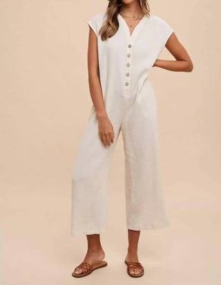 Anniewear - Cotton Guaze Button Down Jumpsuit