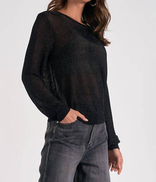 Elan - Ainsley Metallic Mesh Crewneck Sweater