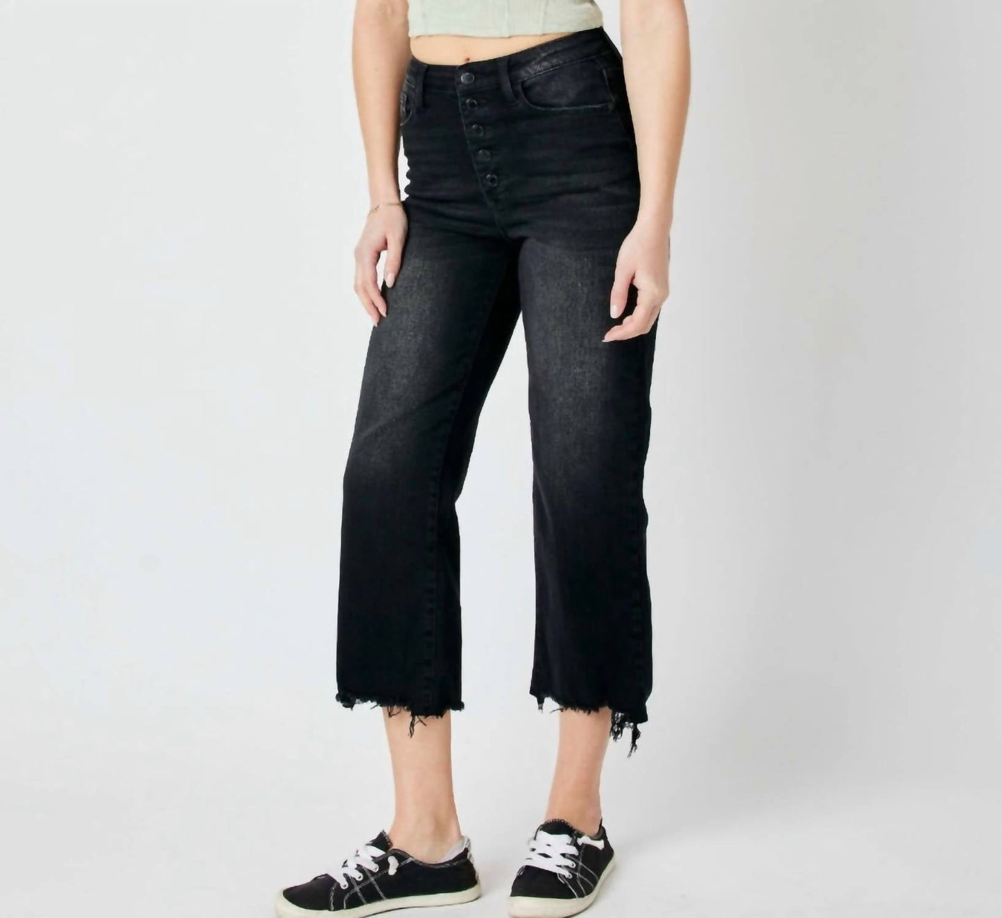 Judy Blue - Tara Ripped Raw Hem Crop Wide Leg Jeans