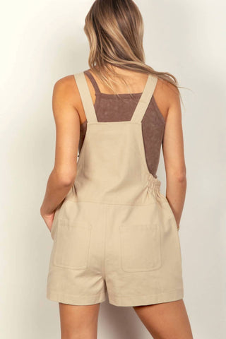 Very J - Suspender Solid Woven Casual Overall Romper