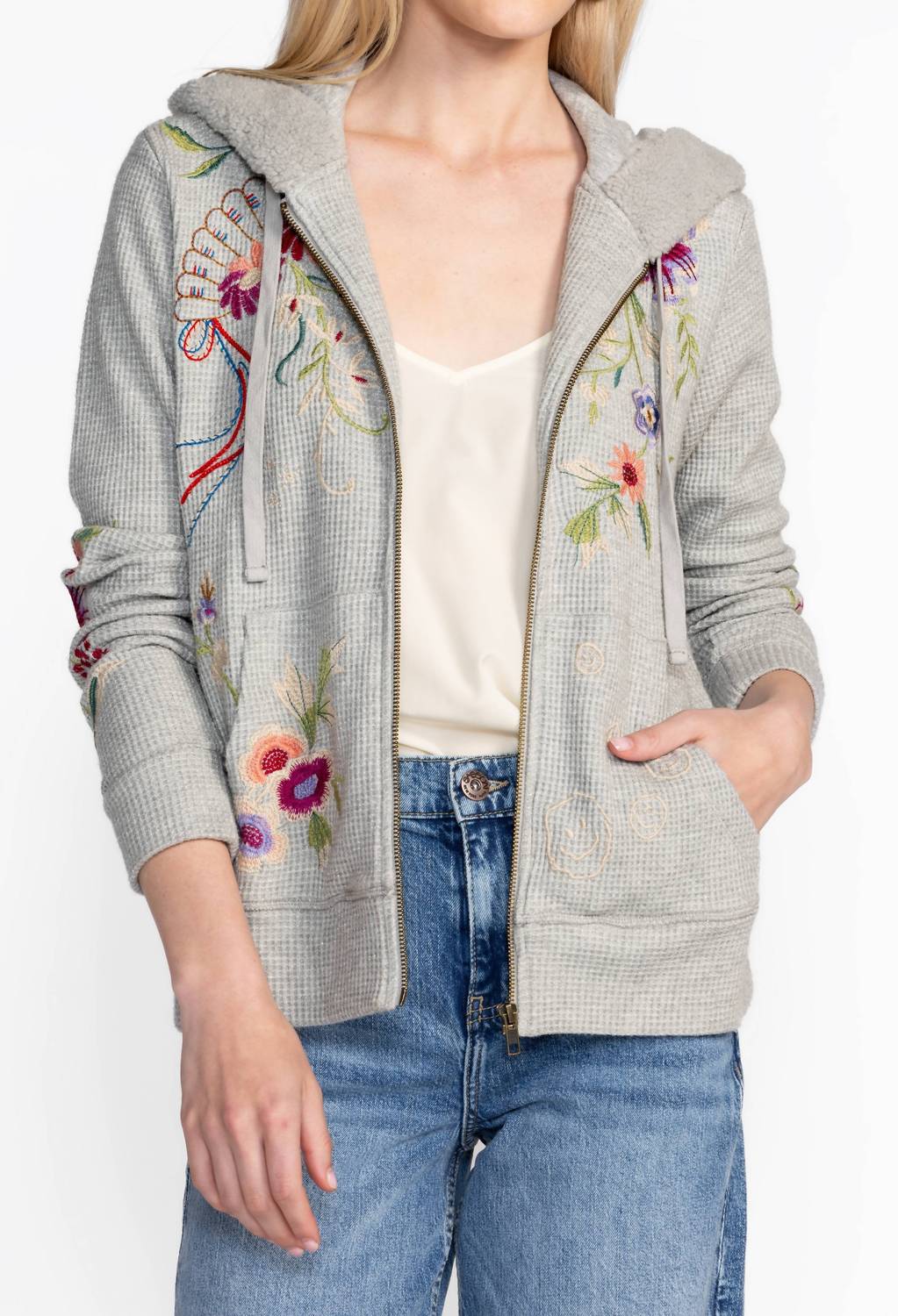 Johnny Was - Colette Metallic Zip Up Hoodie