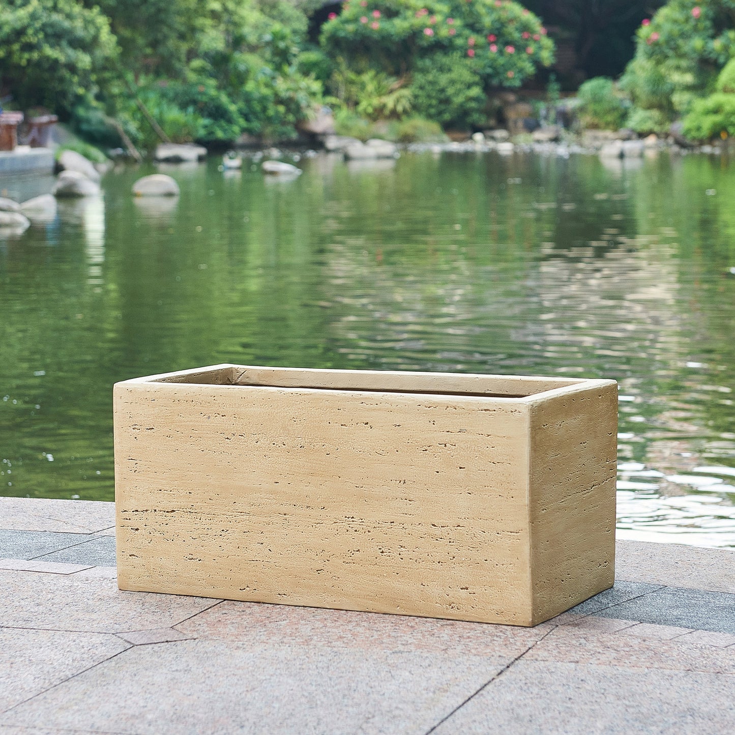 MGO Handmade Rectangle Planter Box, Travertine Beige