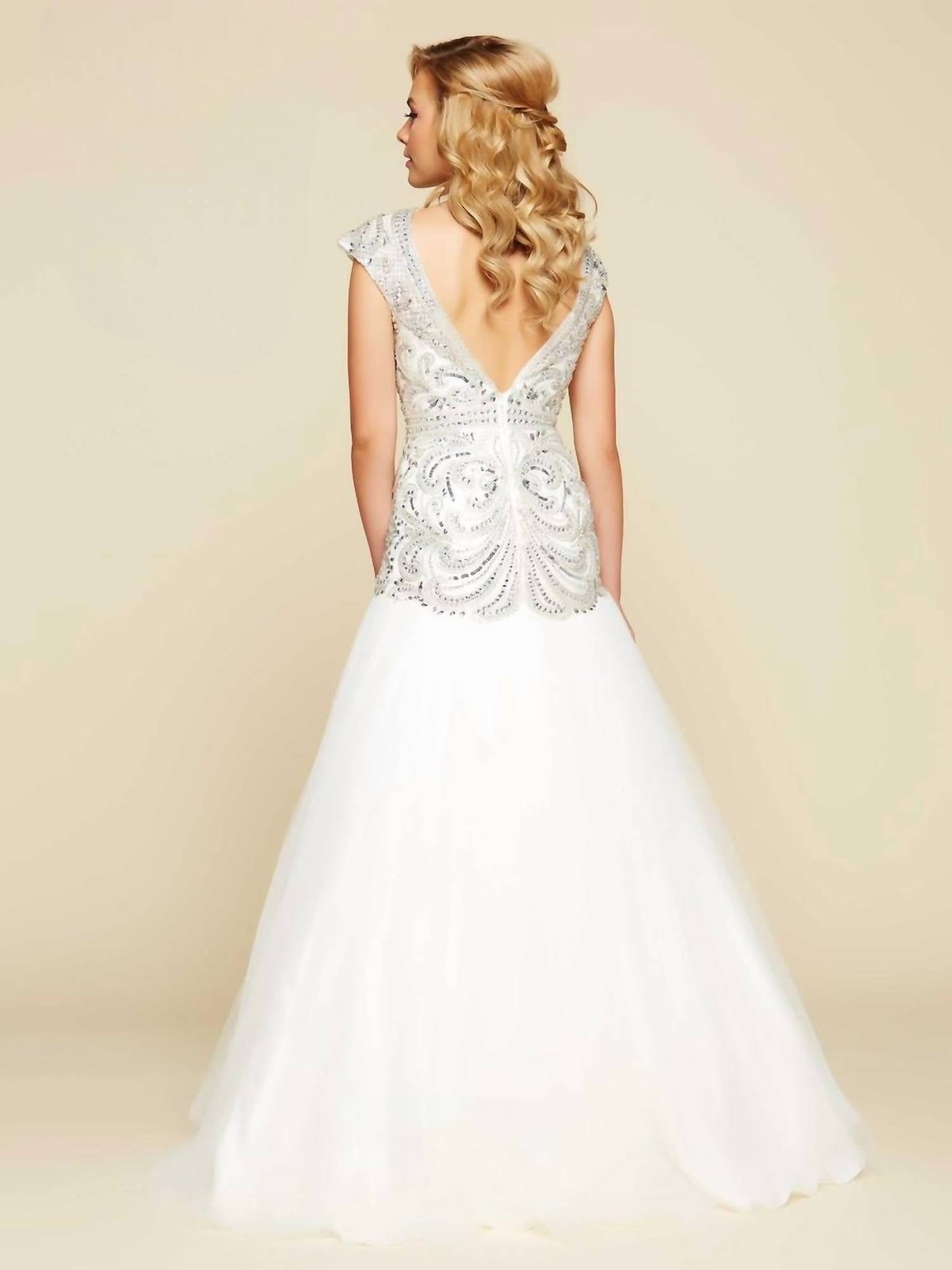 Mac Duggal - Cap Sleeve Ornate Illusion Trumpet Gown
