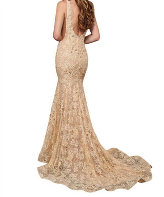Rachel Allan - Beaded Lace Prom Gown