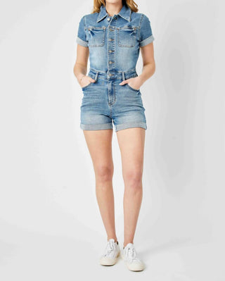 Judy Blue - High Waisted Short Sleeve Denim Romper