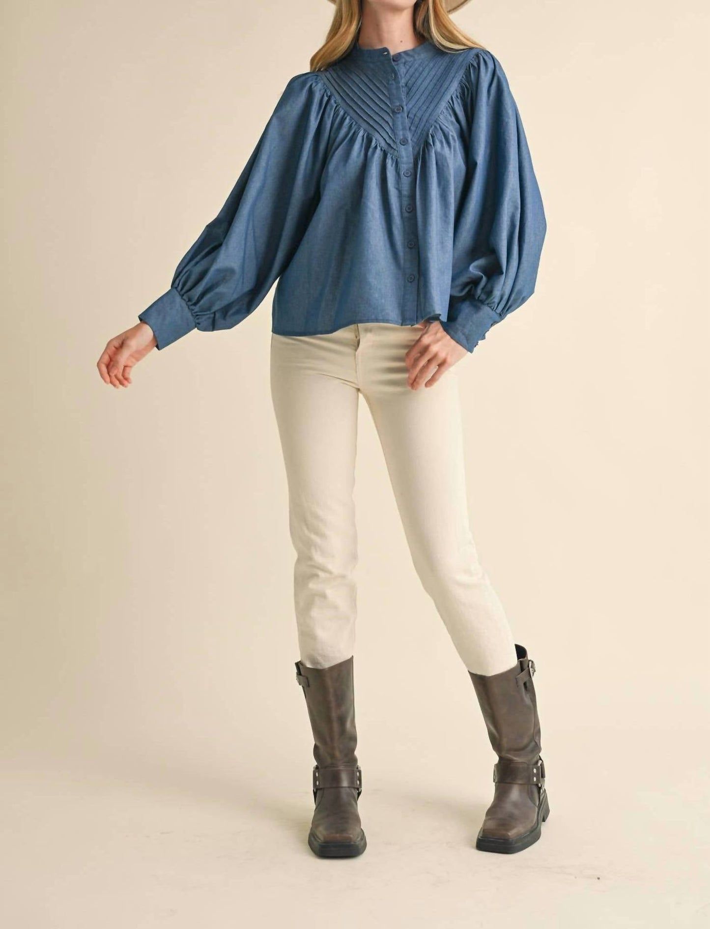 &Merci - Button Down Batwing Sleeve Top