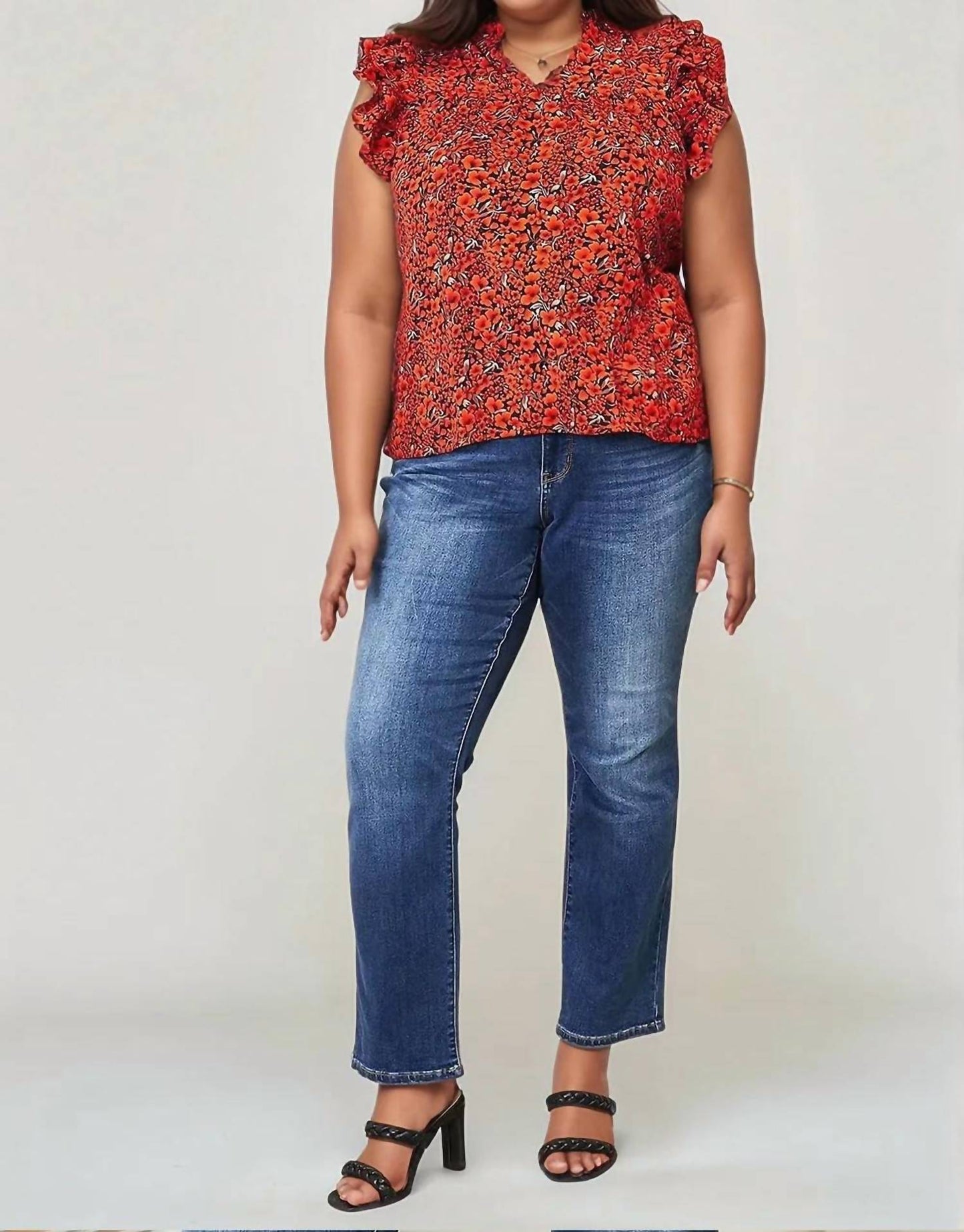 Double Take - Floral Flutter Sleeve Notched Neck Blouse