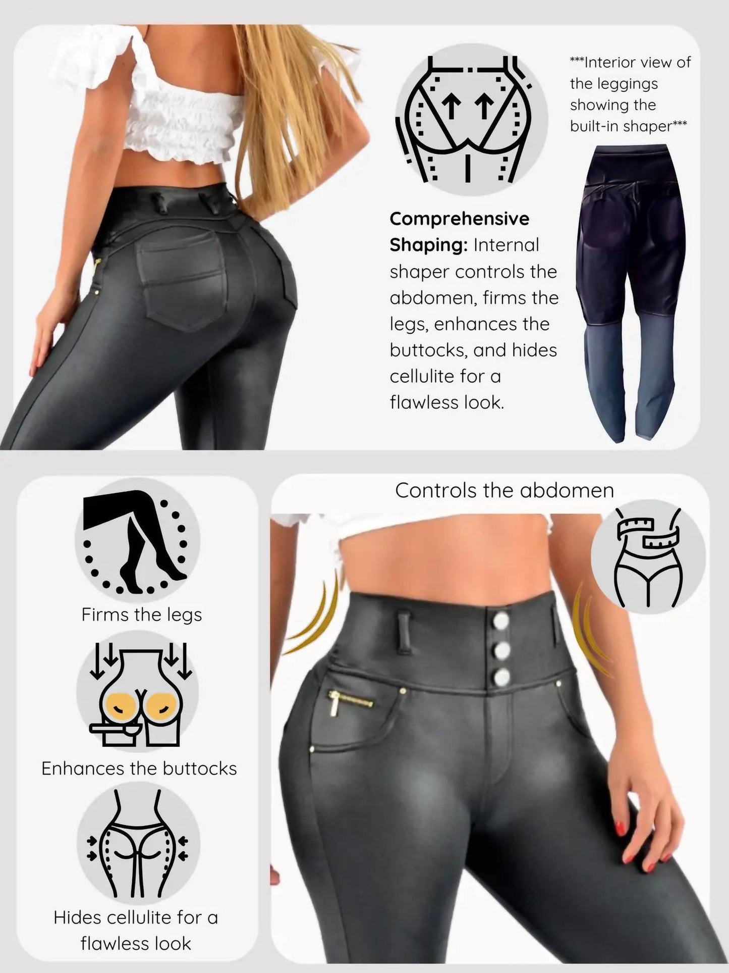 Siluets - Leather Look Shapewear Dress Pants – Butt Lift, Cellulite Control & Flawless Silhouette