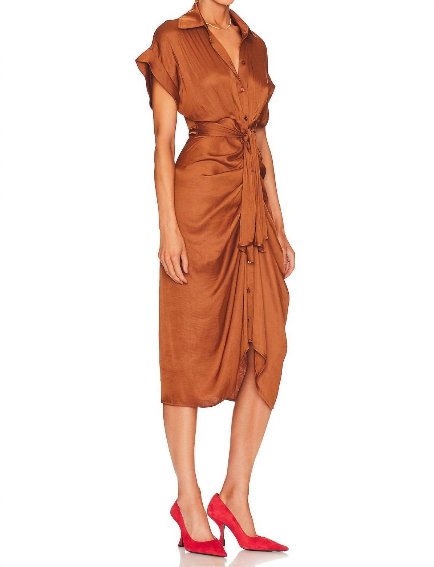 Steve Madden - SATIN TIE WAIST MIDI DRESS