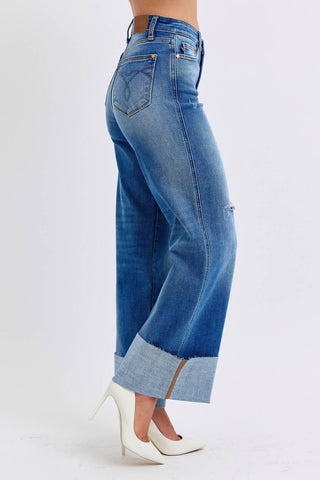 Judy Blue - High Waist Retro Wide Leg With Cuff Jeans