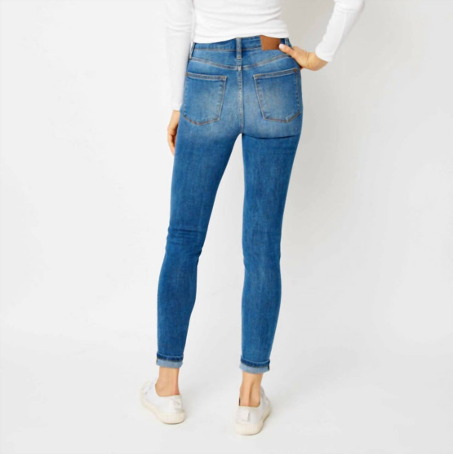 Judy Blue - Women's High Waist Cuffed Hem Skinny Jeans