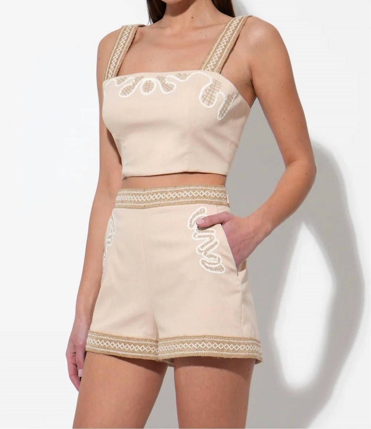 Adelyn Rae - Traci Embroidered Cropped Top