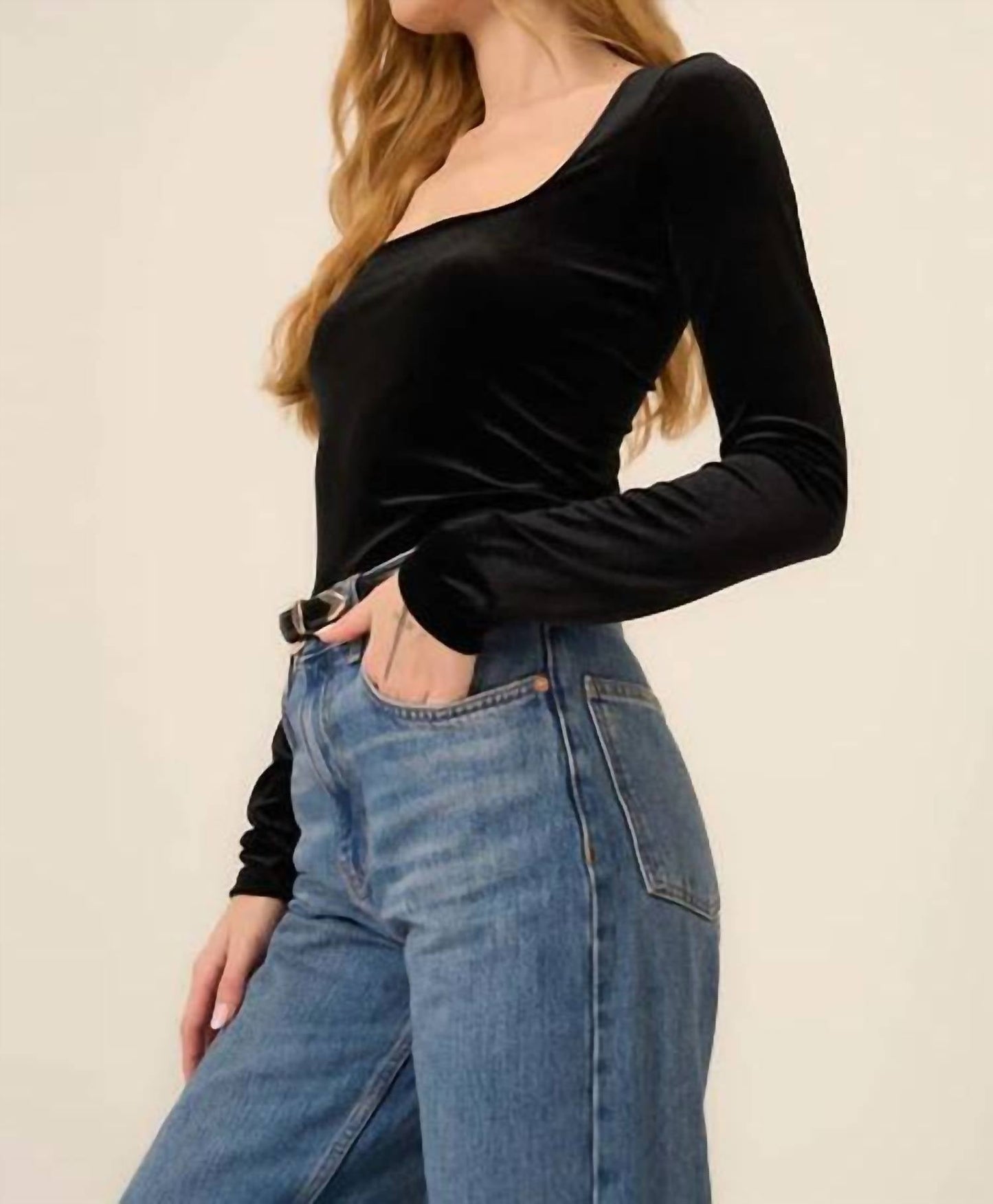 Project Social T - Dream Come True Square Neck Velvet Long Sleeve Top