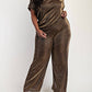 The Curve La - Plus Size Glitter Knit Short Sleeve Top And Wide Leg Pants Set