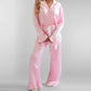 La Society - Satin Top With Bows & Ruffled Pants Lounge Set