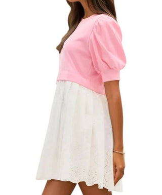 Entro - Brenda Two-Tone Pleated Eyelet Mini Dress