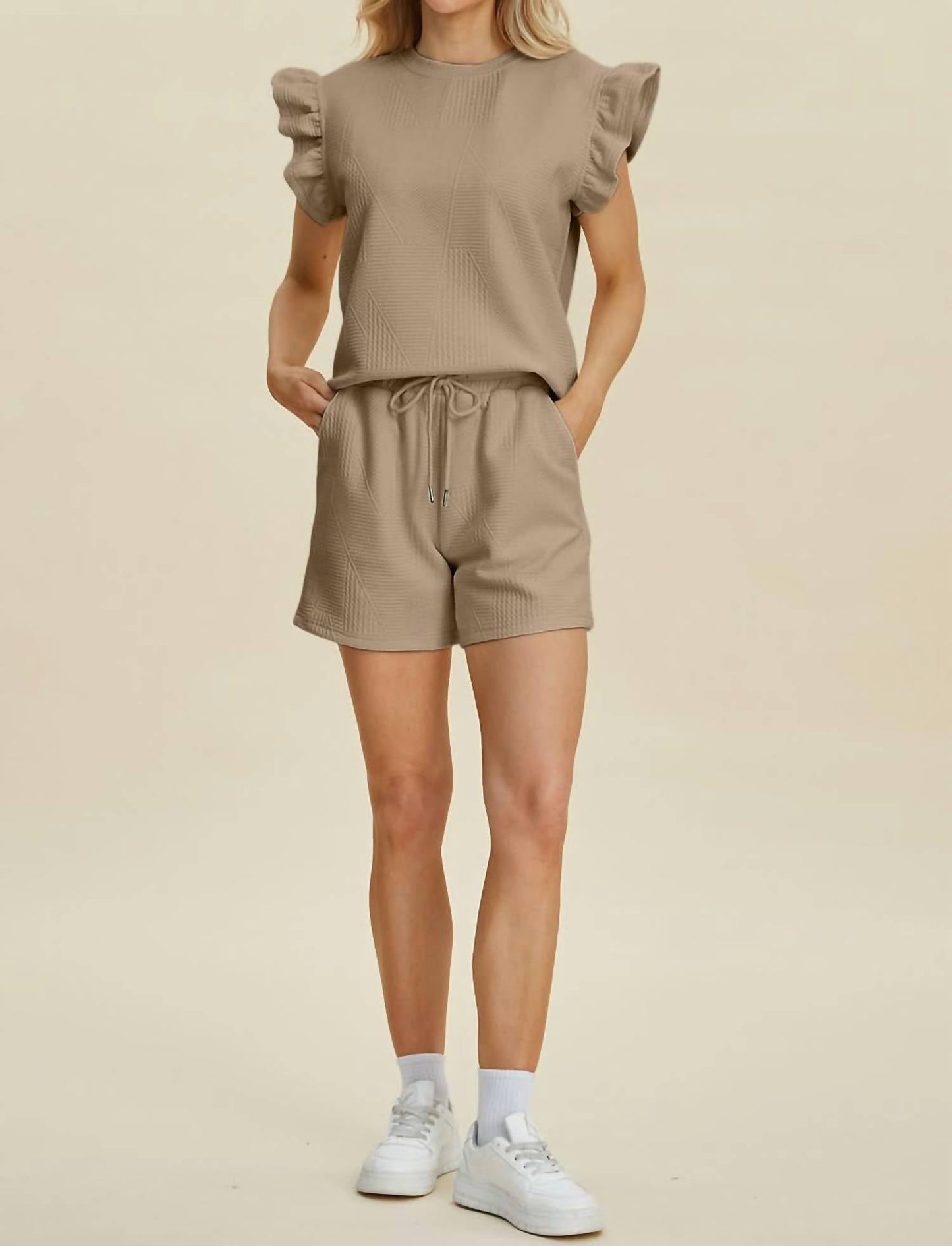 Double Take - Ruffle Sleeve Top And Short Set