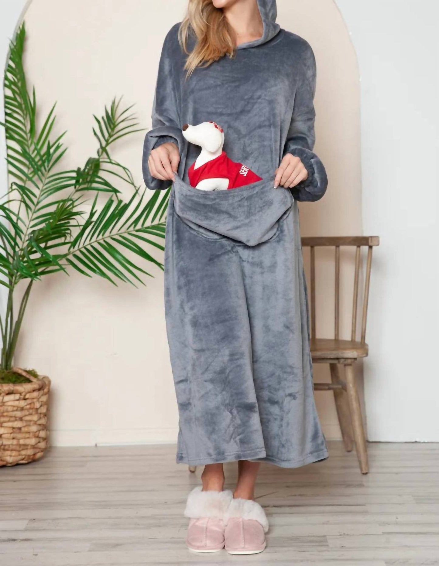 Double Take - Full Size Pocketed Hooded Midi Lounge Dress