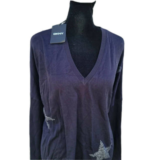 Dkny - Glitter Star Print V-neck Pullover Sweater