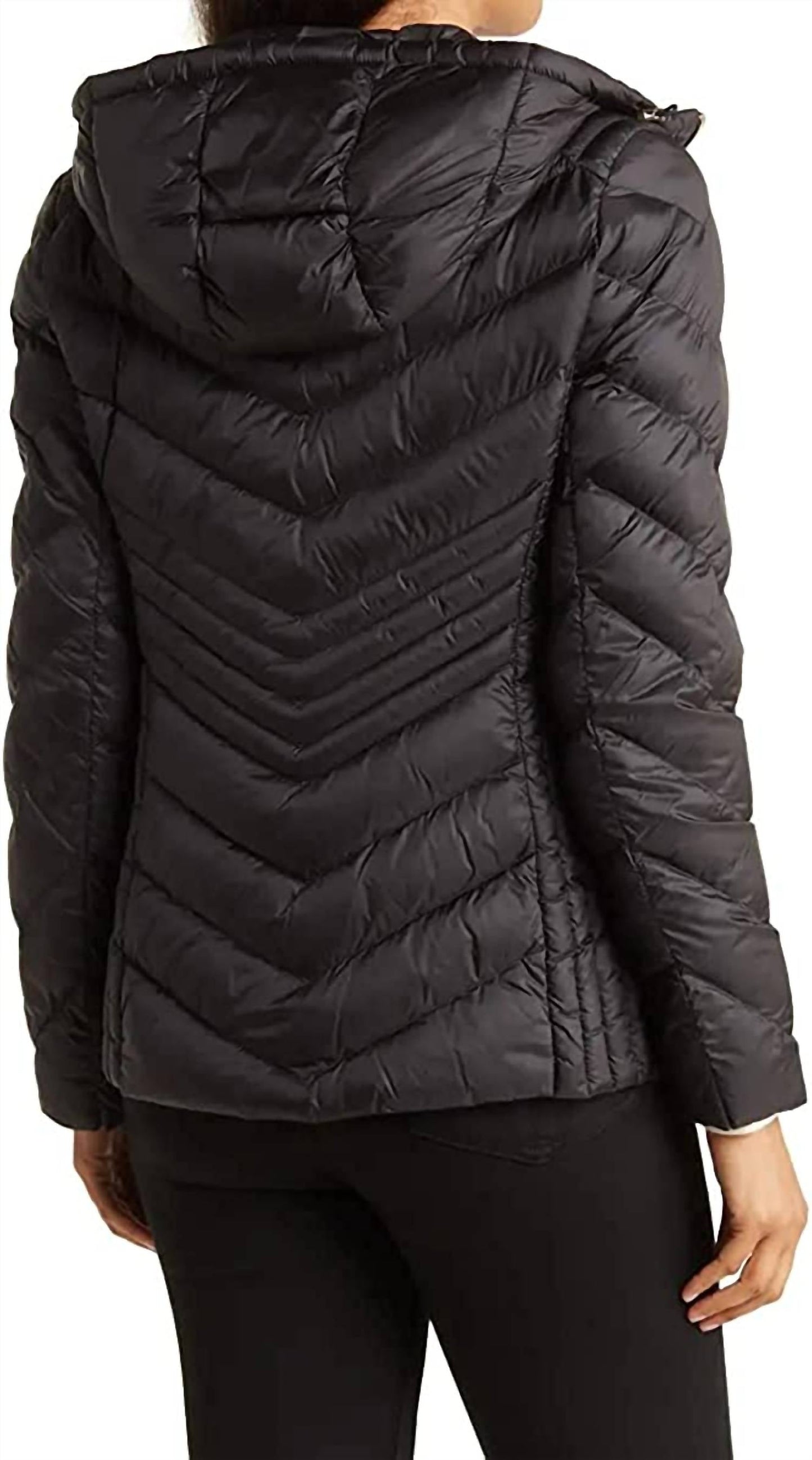 Michael Kors - Women's Chevron Double Layer Zipper 3/4 Hooded Packable Coat