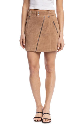 BLANKNYC Zip Suede Miniskirt in Caffe Latte, Size 27