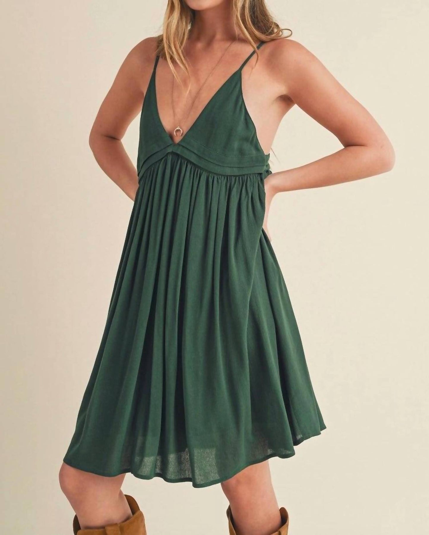Aemi + Co - Ruched Plunge Mini Cami Dress