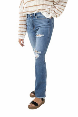 Judy Blue - High Waist Distressed Fray Hem Bootcut Jeans