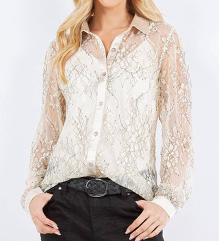 Paparazzi - Lace Sheer Long Sleeve Shirt - Unlined