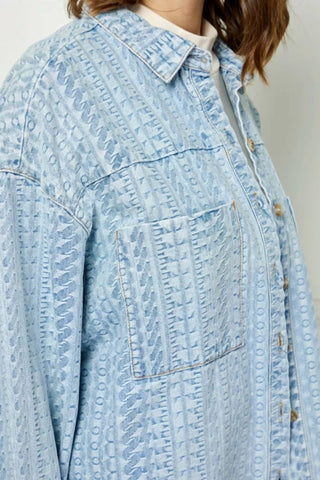 Trendsi - Veveret Button Up Dropped Shoulder Denim Top