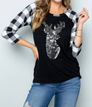 Acting Pro - Contrast Long Sleeve Deer Patch Top