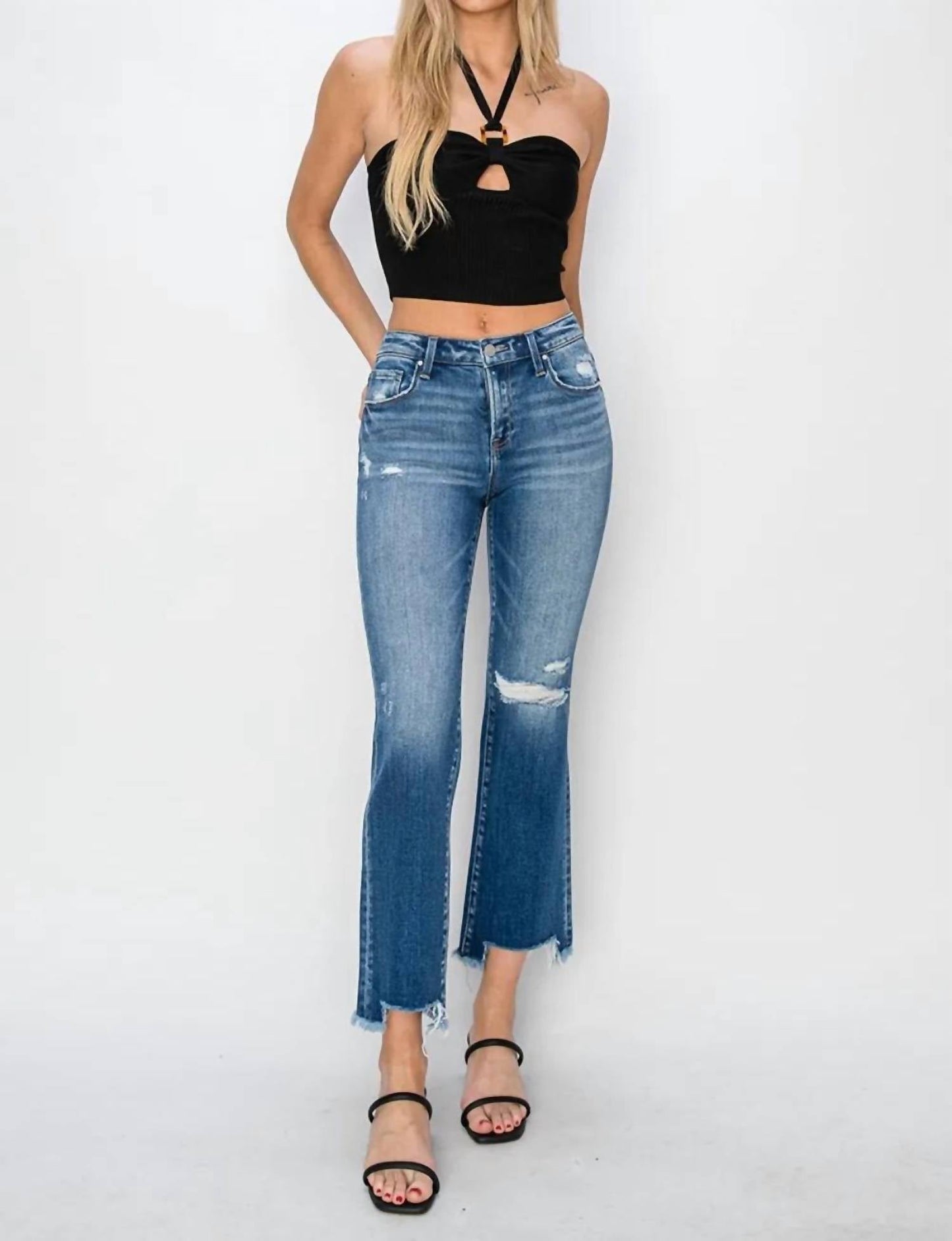 Risen - Full Size Frayed Step Hem Ankle Straight Jeans