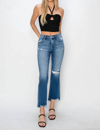 Risen - Full Size Frayed Step Hem Ankle Straight Jeans