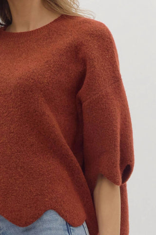 Entro - Scallop Hem Knit Relaxed Sweater