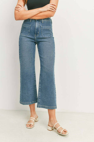 Just Black Denim - High Rise Patch Pocket Wide Leg Jeans