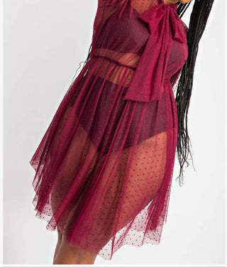 The Curve La - Fine Like Wine Sheer Bow-tie Top