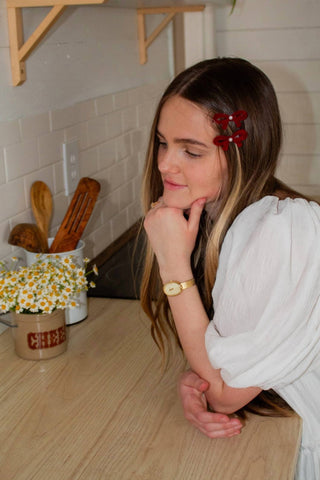 Andi - Velvet Pearl Bow Clip 2-pack