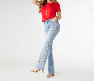Coco + Carmen - Everstretch Flare with Bright Color Embroidery Jeans