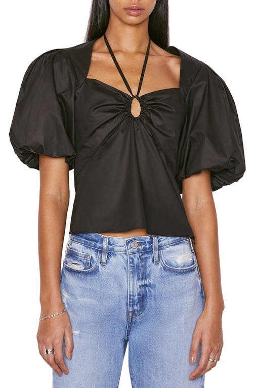 FRAME Strappy Puff Sleeve Stretch Organic Cotton Top in Noir  Size Large