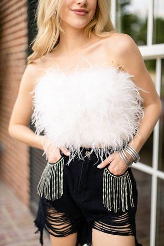 Buddylove - Fancy Strapless Feather Crop Top